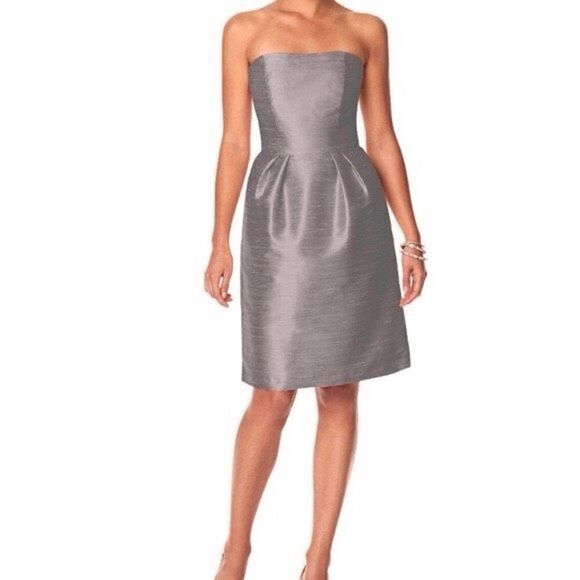 Alfred Sung Quarry Dupioni Strapless Cocktail Dress with Pockets Women's Size 0 - Picture 1 of 9